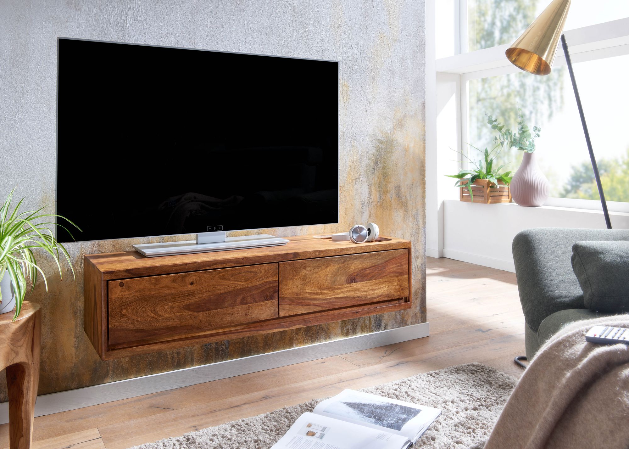 TV-Board Sandgerdi Sheesham Massivholz Braun 108 × 34 × 25 cm