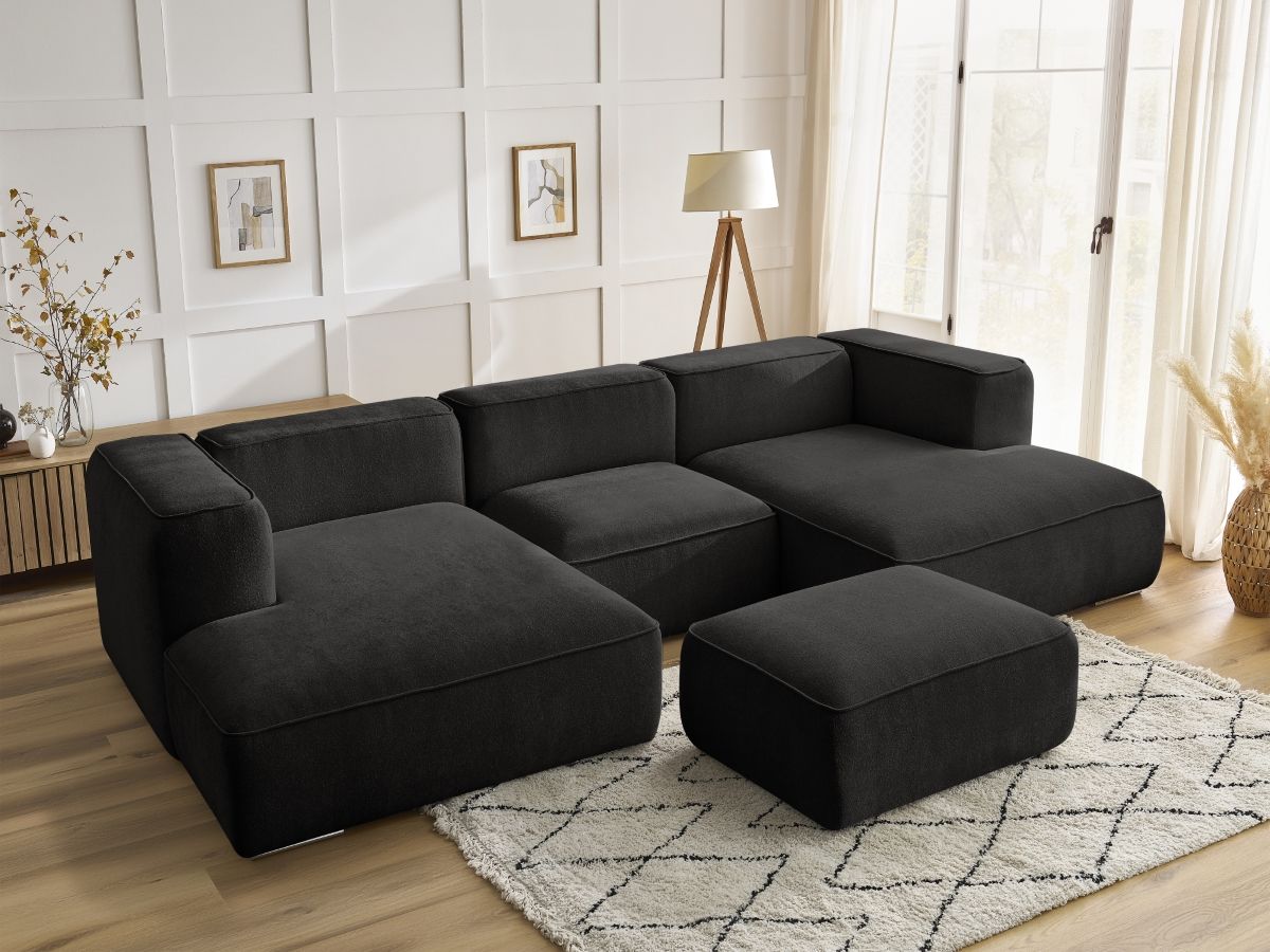 Bobochic Zephyr Wohnlandschaft mit Pouf Strukturstoff Schwarz