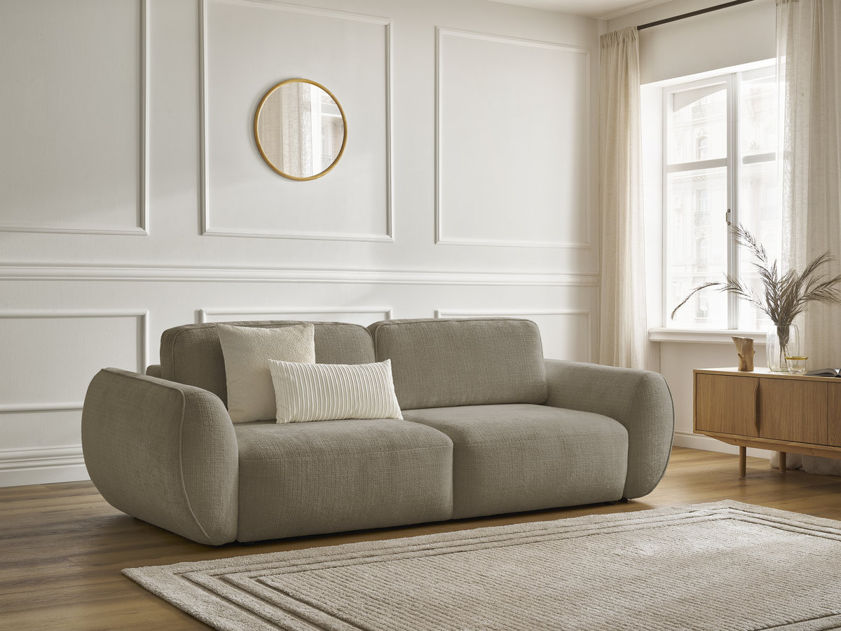 Bobochic Denise Schlafsofa 3-Sitzer mit Bettkasten Strukturstoff Taupe