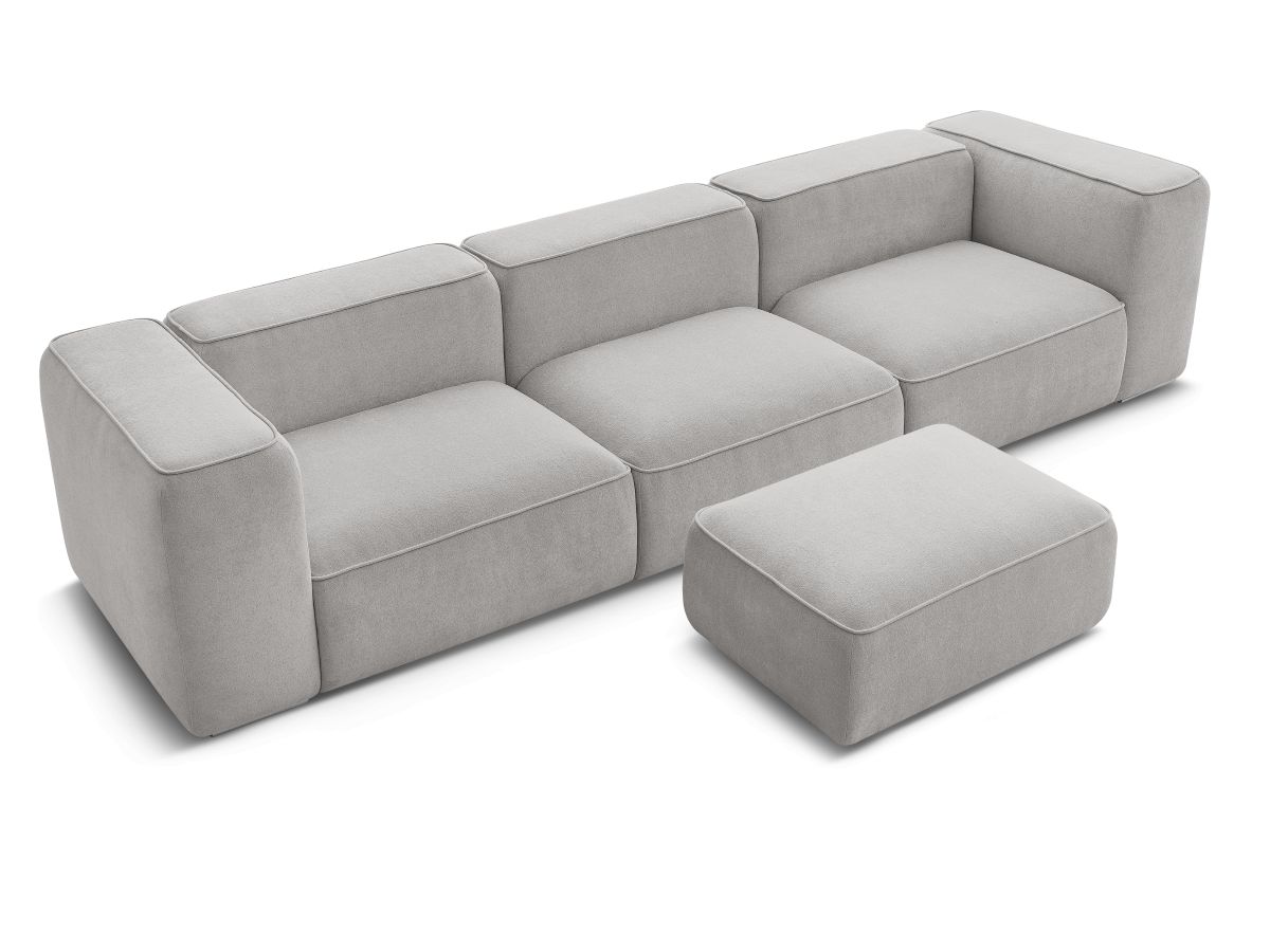 Bobochic Zephyr Sofa 4-Sitzer mit Pouf Strukturstoff Hellgrau