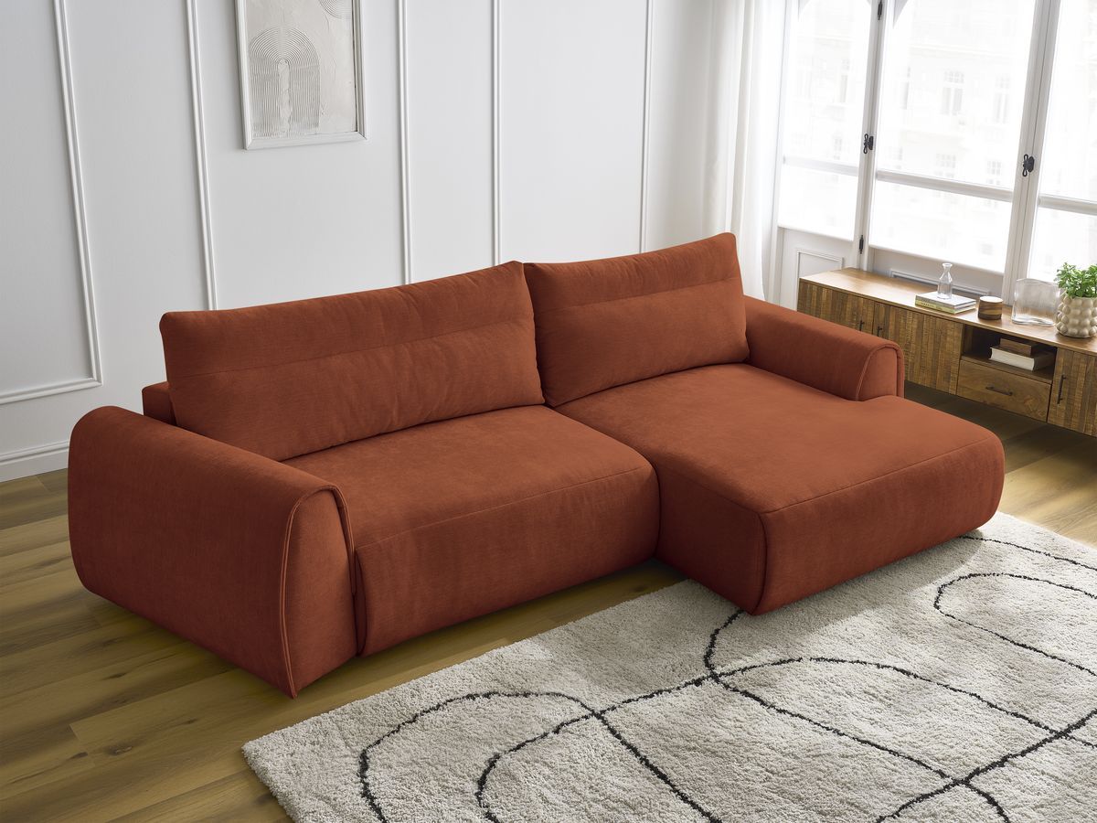 Bobochic Aden Ecksofa 293 × 152 cm Stoff Orange Ecke rechts