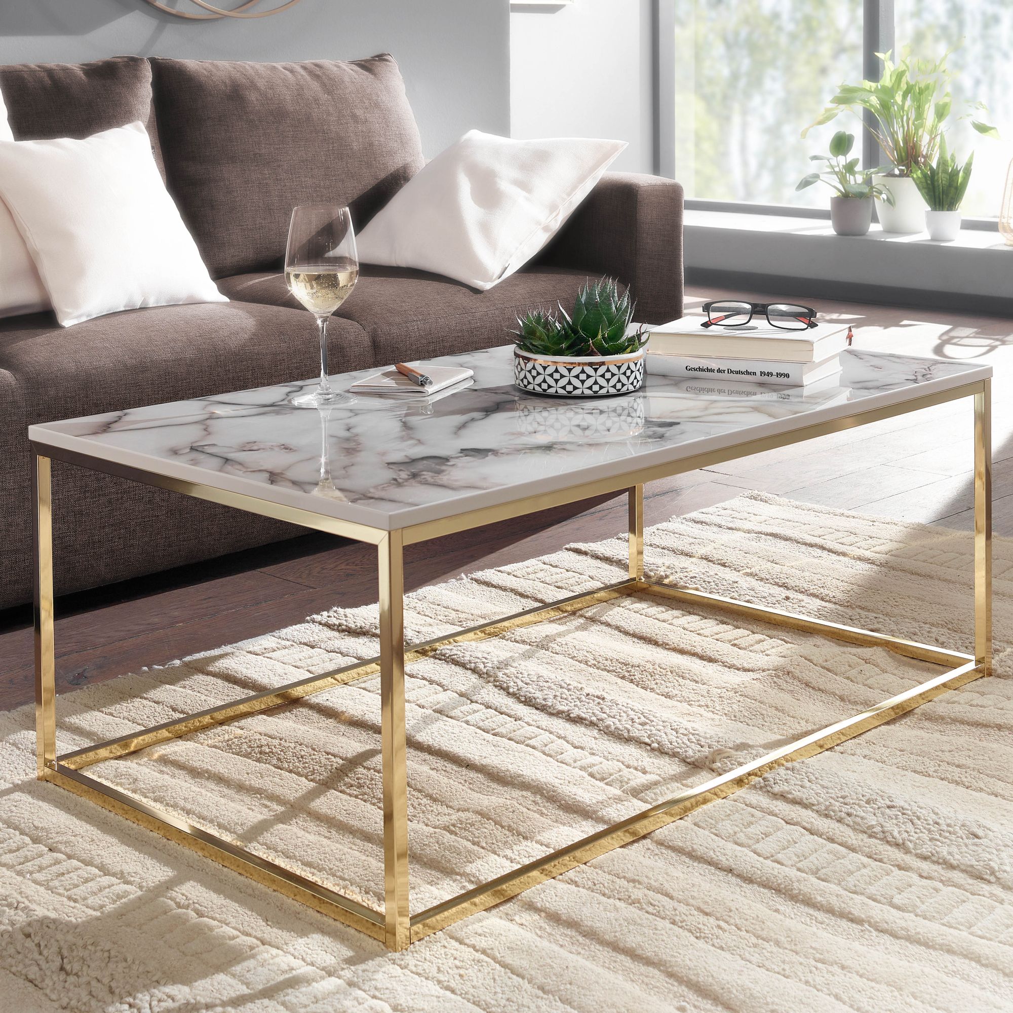 Couchtisch Gloppen Marmoroptik Weiß 100 × 60 × 40 cm