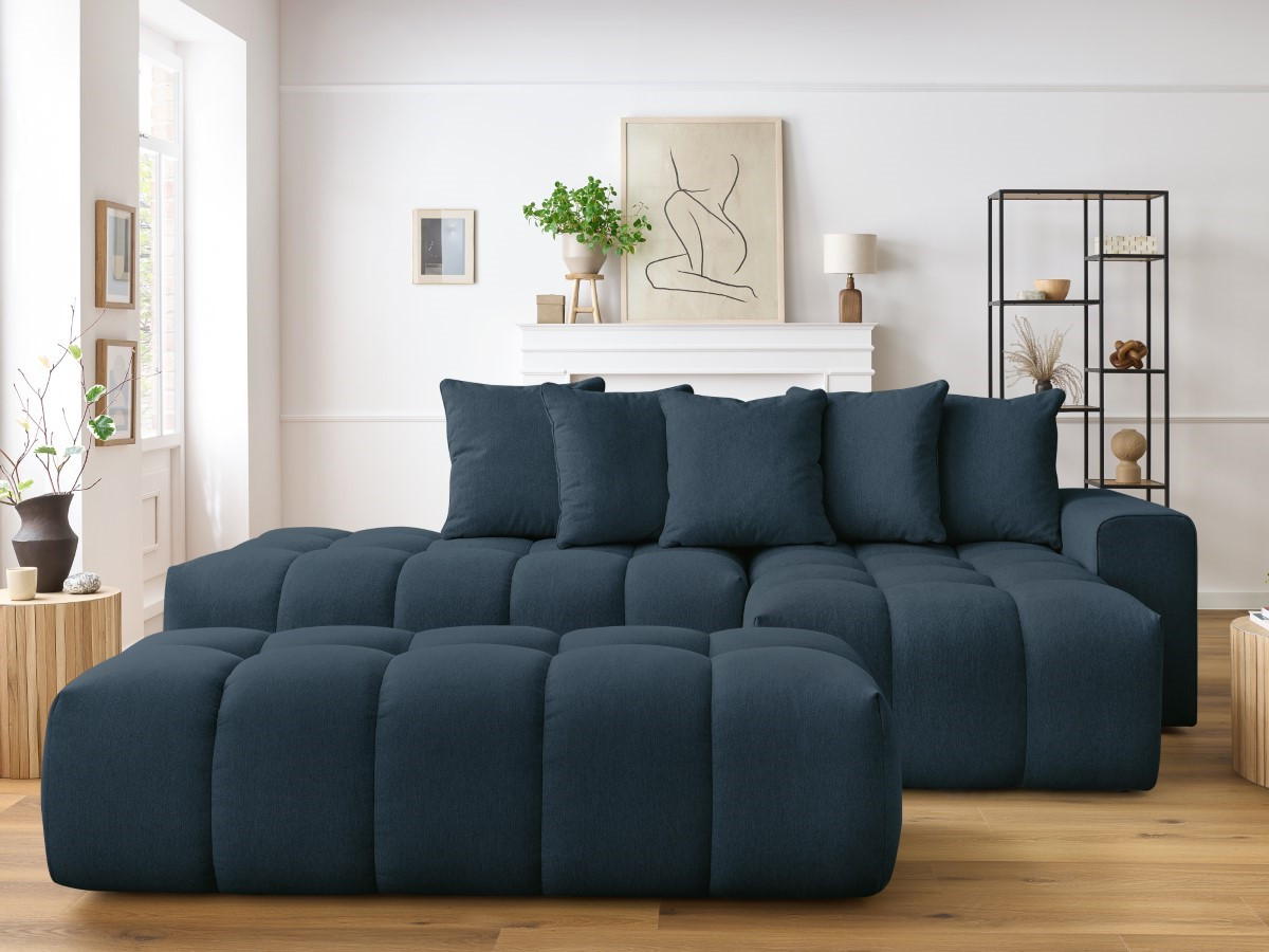 Bobochic Mont-blanc Ecksofa mit Pouf Melange-Stoff Dunkelblau Ecke rechts