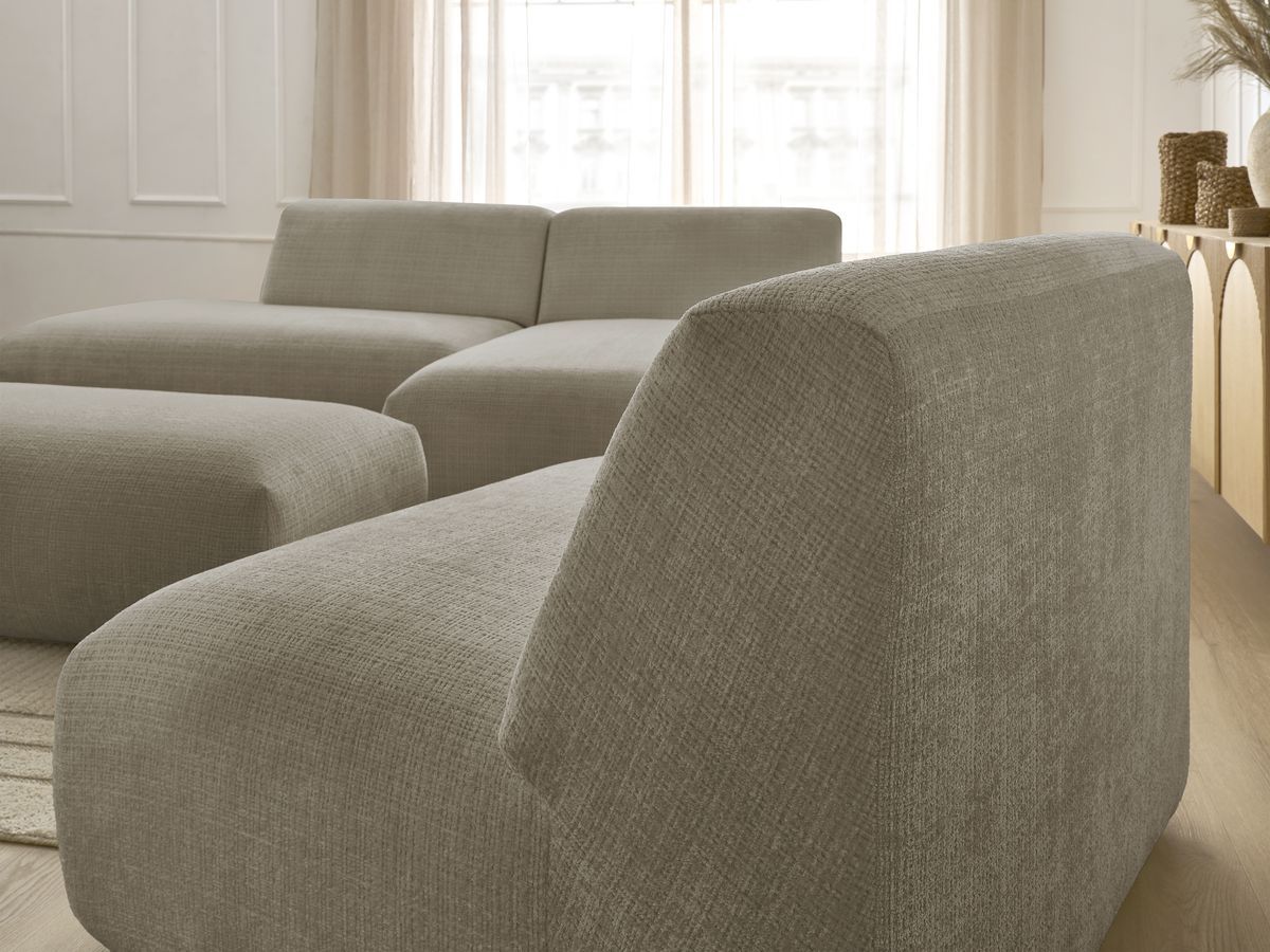 Bobochic Sirius Ecksofa mit Pouf 405 × 170 cm Strukturstoff Taupe Ecke rechts