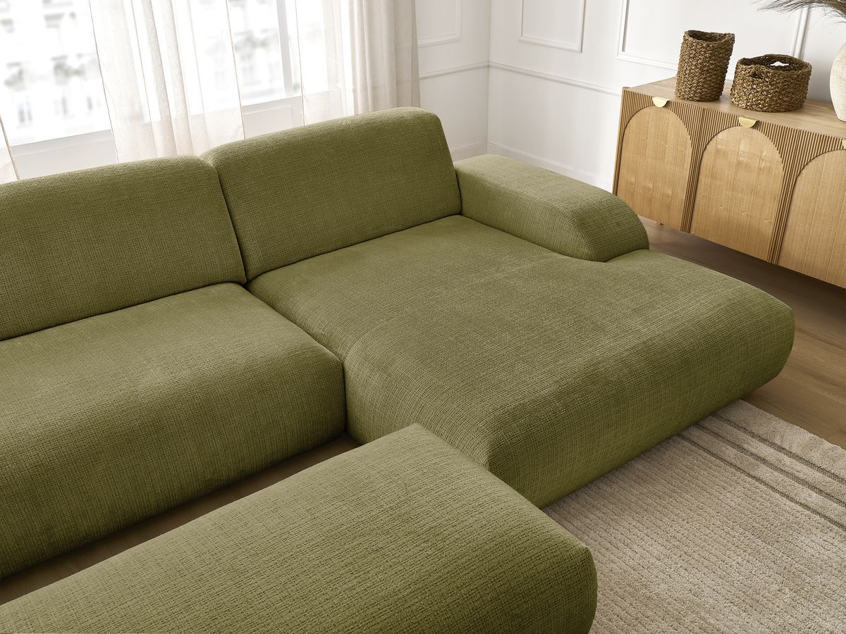 Bobochic Sirius Ecksofa mit Pouf 300 × 170 cm Strukturstoff Grün Ecke rechts