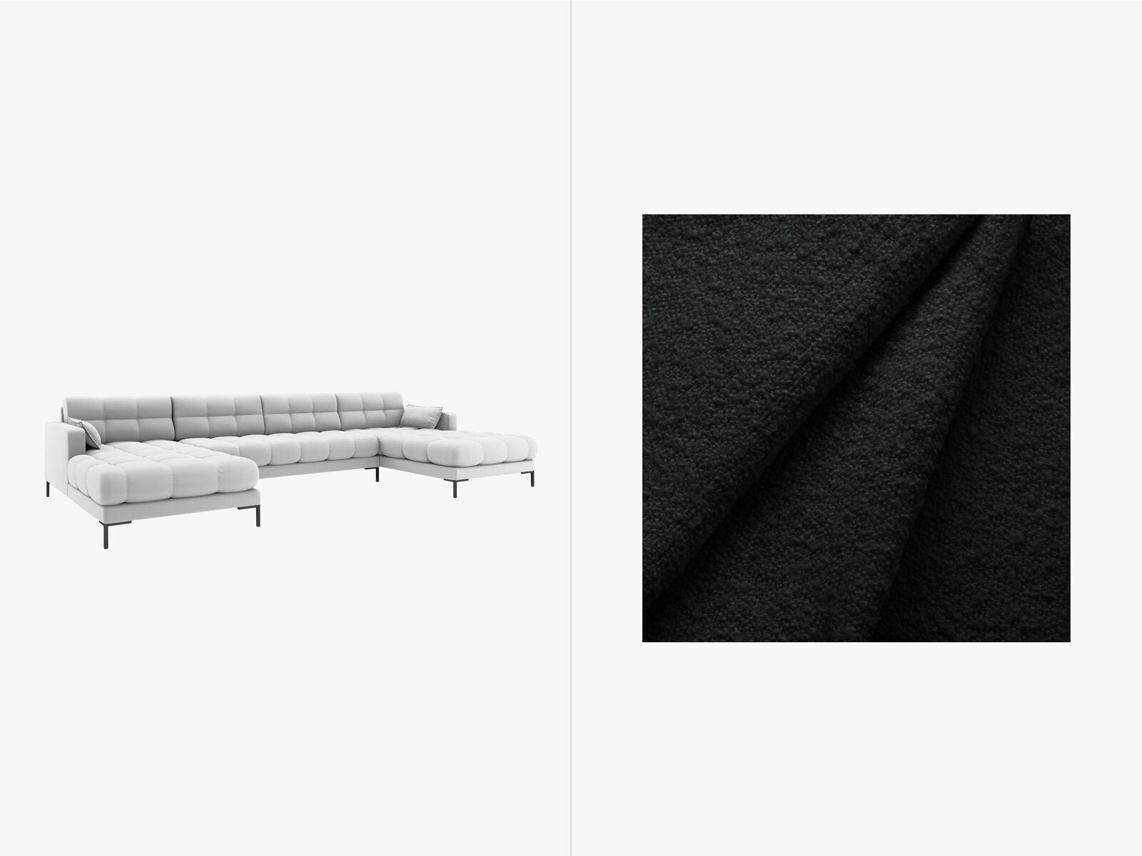 Micadoni Panorama-Sofa Mamaia 6-Sitzer Boucle Baloo Schwarz schwarze Beine