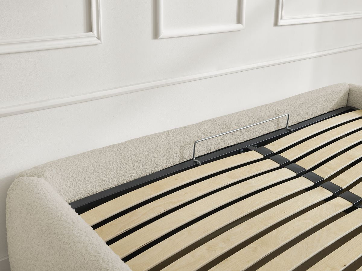 Bobochic Inera Bettgestell mit Bettkasten, ohne Kopfteil Bouclé-Stoff Beige, Liegefläche 140 × 190 cm
