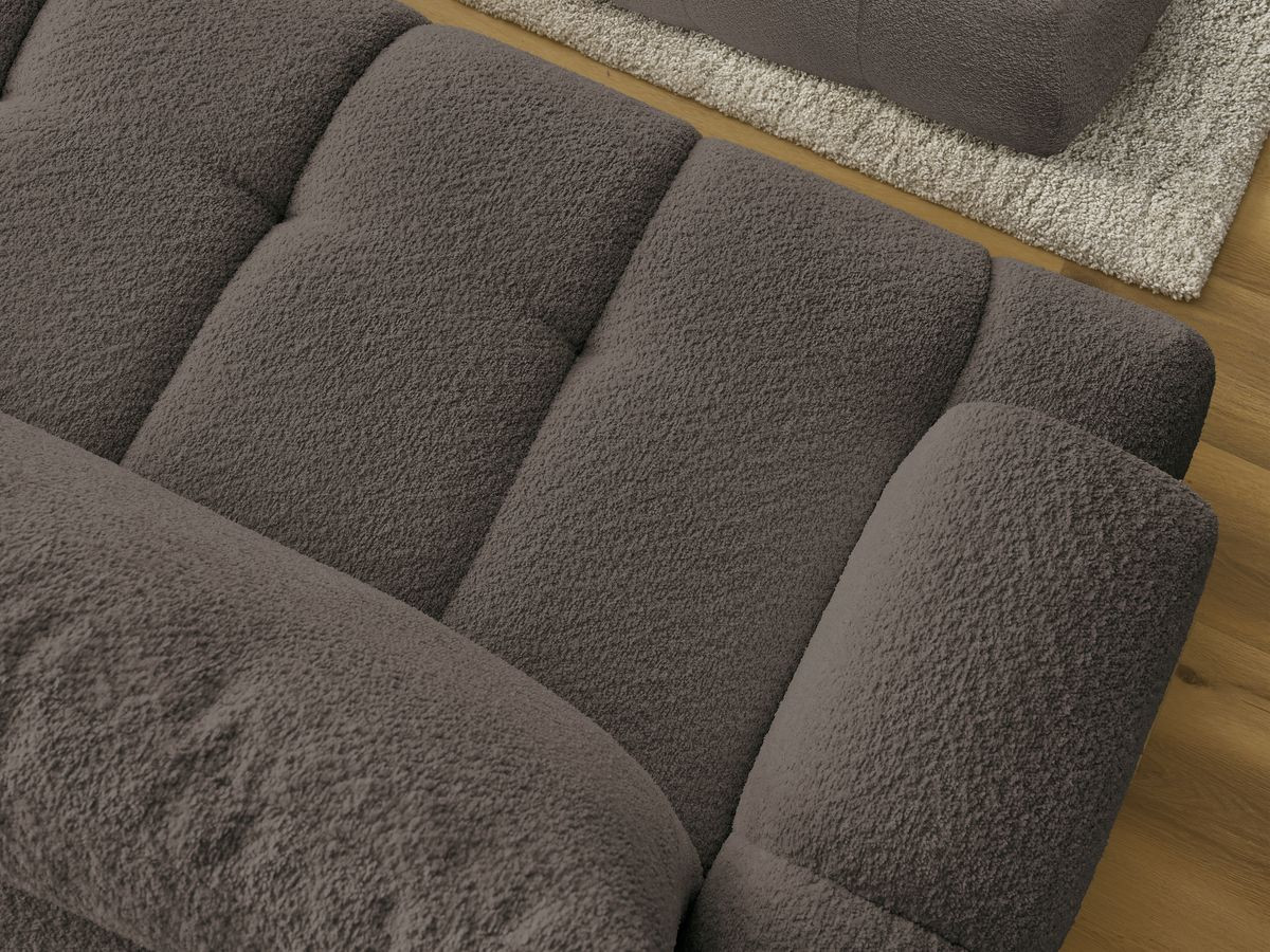 Bobochic Fuji Ecksofa mit Schlaffunktion und Bettkasten und Pouf 292 × 160 cm Bouclé-Stoff Braun Ecke rechts