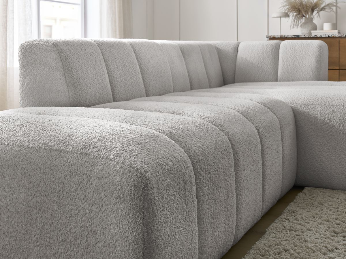 Bobochic Annecy Ecksofa Bouclé-Stoff Hellgrau Ecke rechts