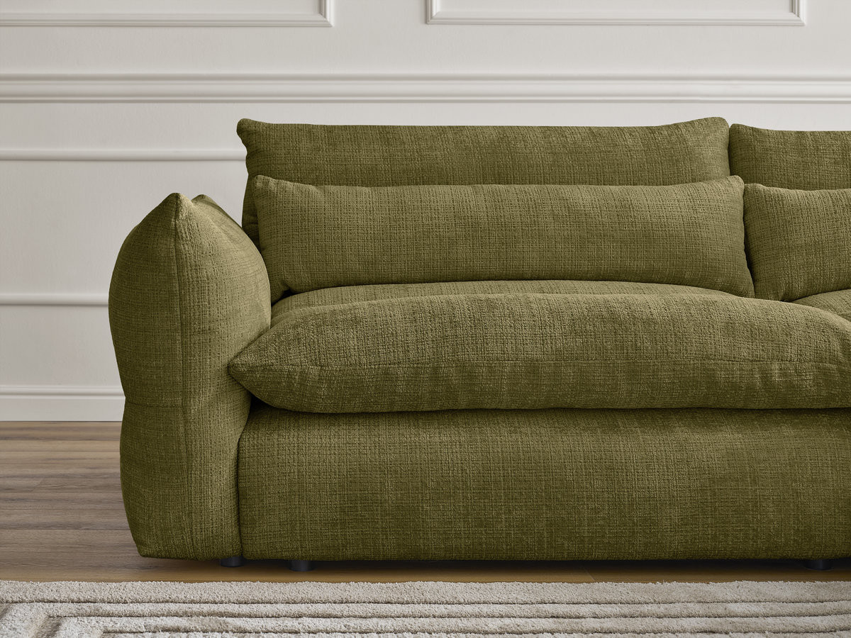 Bobochic Neil Sofa 3-Sitzer mit Pouf Strukturstoff Grün