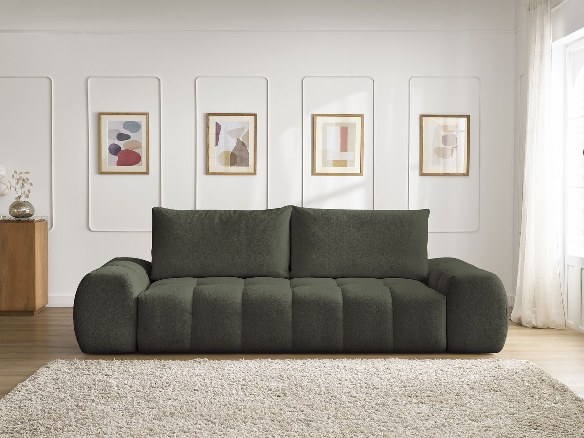 Bobochic Everest Sofa 3-Sitzer, 2 Kissen Melange-Stoff Grün