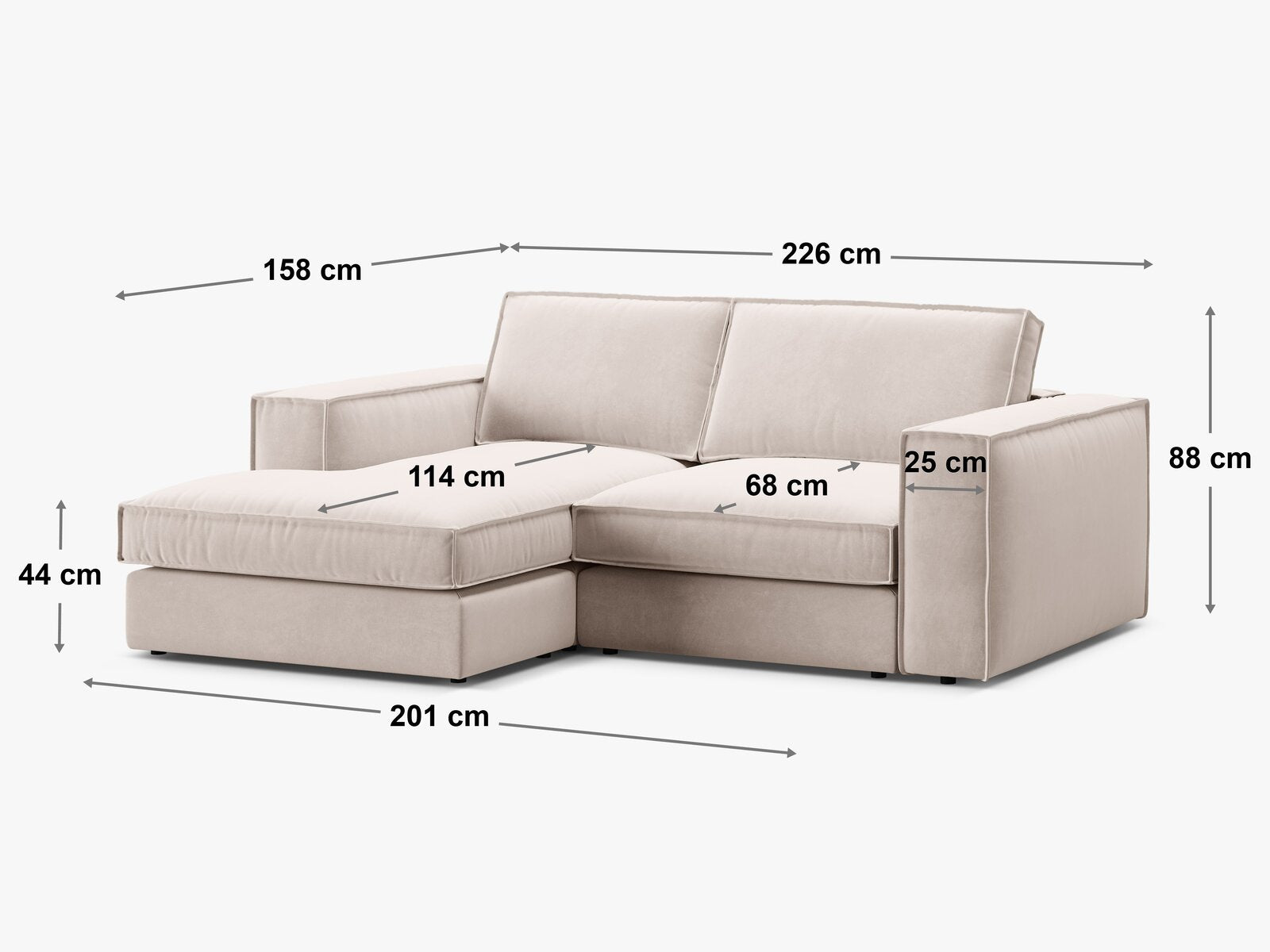 Micadoni modulares Ecksofa Pola 2-Sitzer kleine Version Rechts Strukturierter Stoff Babel Hellgrau
