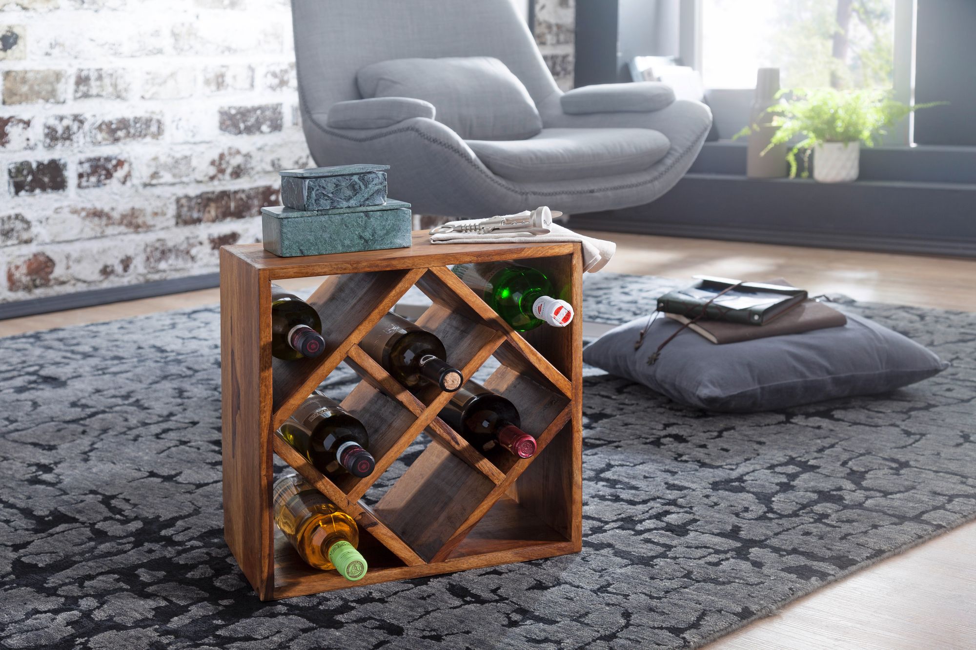Flaschenregal Glumso Sheesham Massivholz 40 × 25 × 40 cm