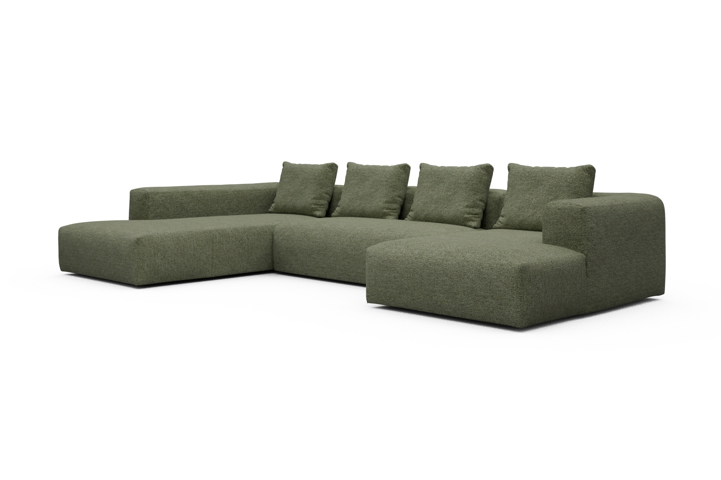 Wohnlandschaft Fred Relax-Ecke links mit 2-Sitzer und Chaiselongue rechts Carreno-Vivid-Green