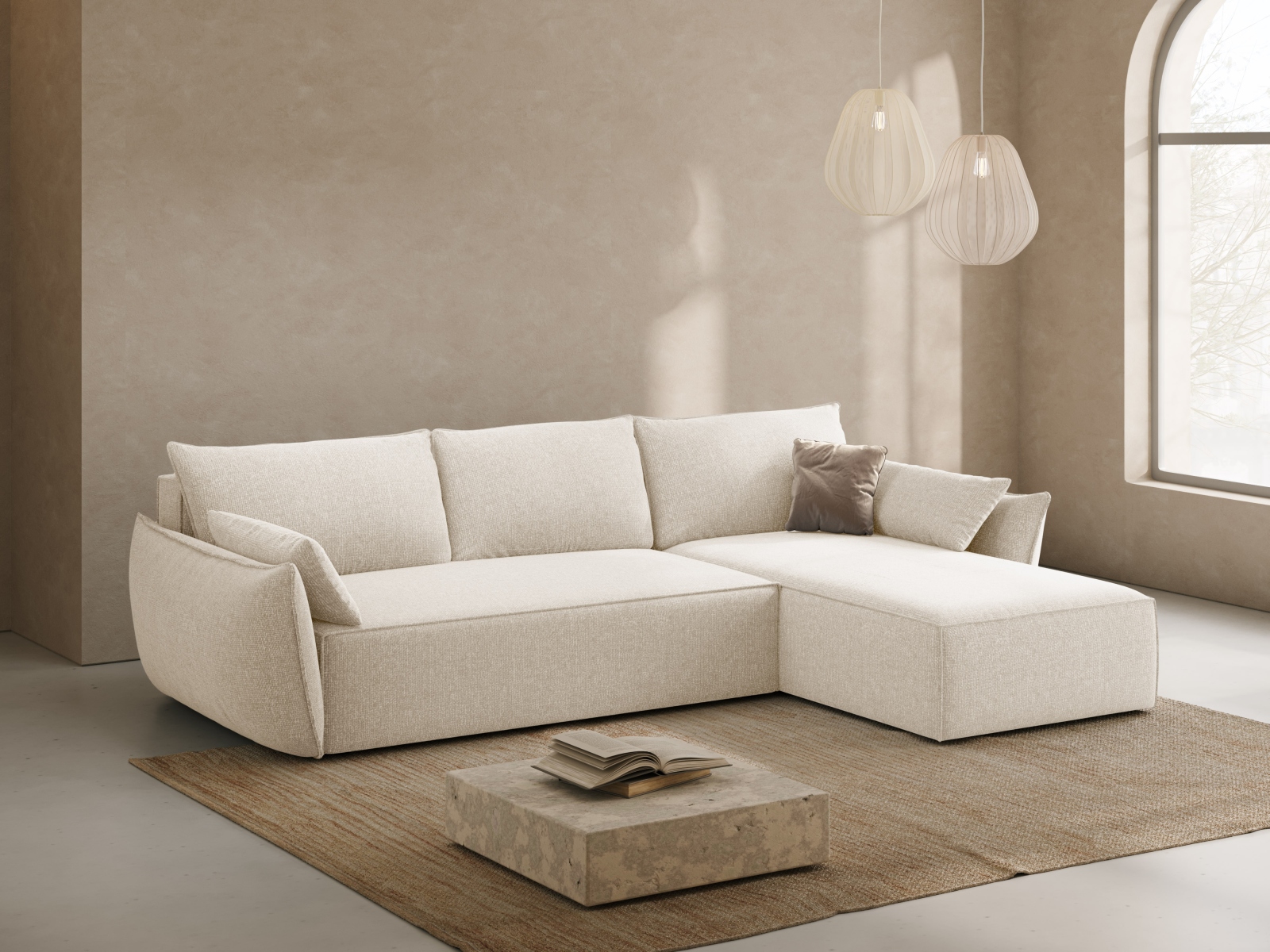 Micadoni Ecksofa Kaelle 4-Sitzer mit Schlaffunktion Rechts Chenille Helles Beige