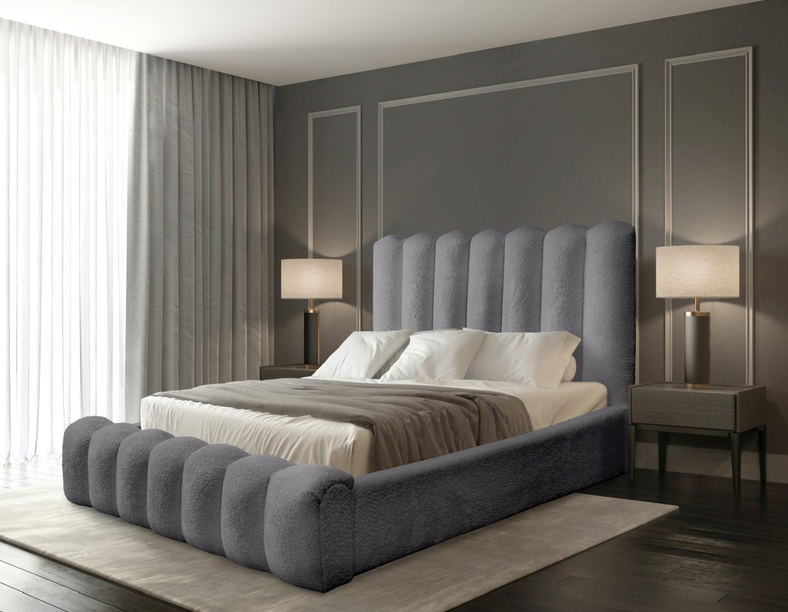 Polsterbett Laro Boucle 180x200 mit Metallrahmen Euphoria 19 Pewter