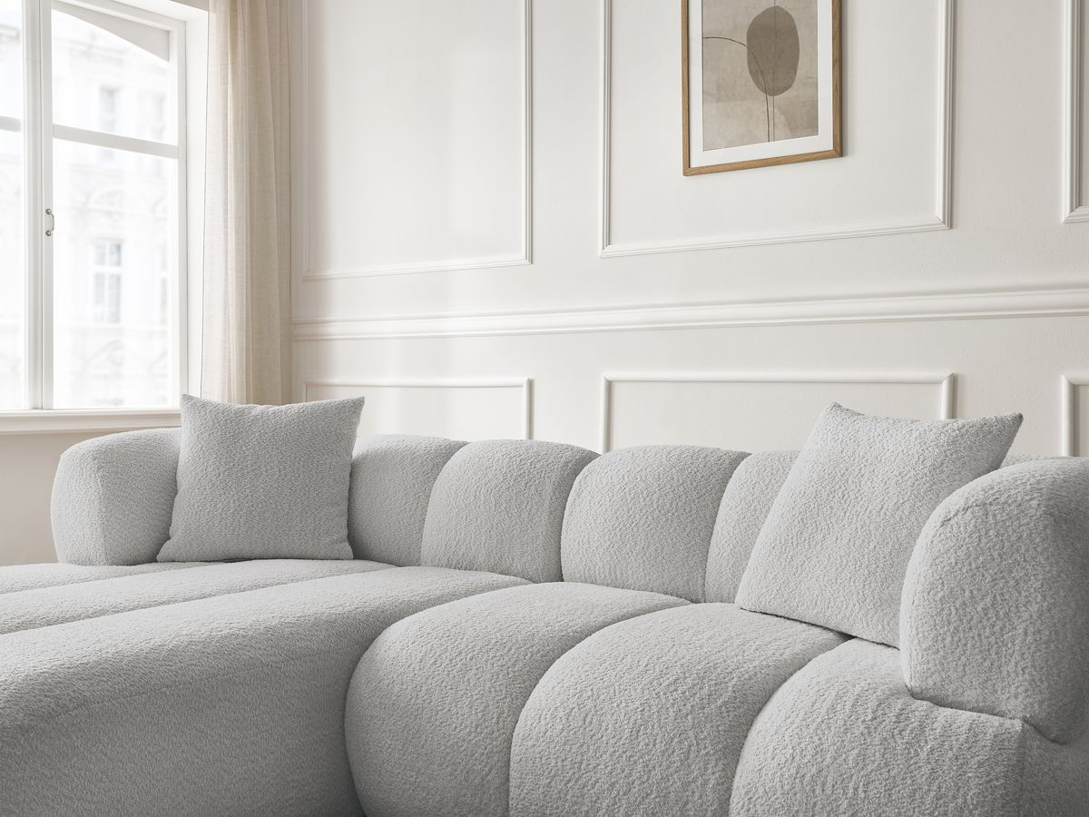 Bobochic Pamira Ecksofa Bouclé-Stoff Hellgrau Ecke links