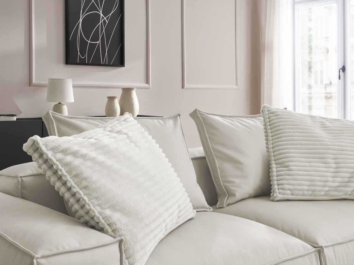 Bobochic Boheme Sofa 4-Sitzer mit Pouf Kunstleder Beige