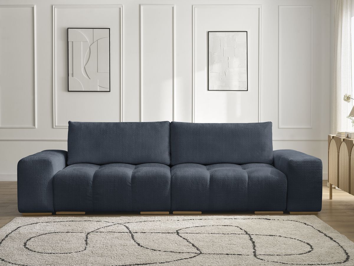 Bobochic Anakin Sofa 3-Sitzer, 2 Kissen Strukturstoff Dunkelblau