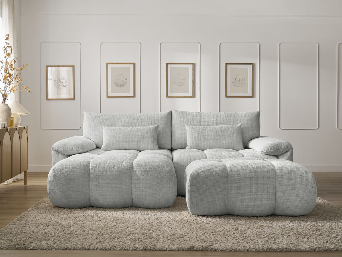Bobochic Ivane Ecksofa mit Pouf Strukturstoff Hellgrau Ecke links