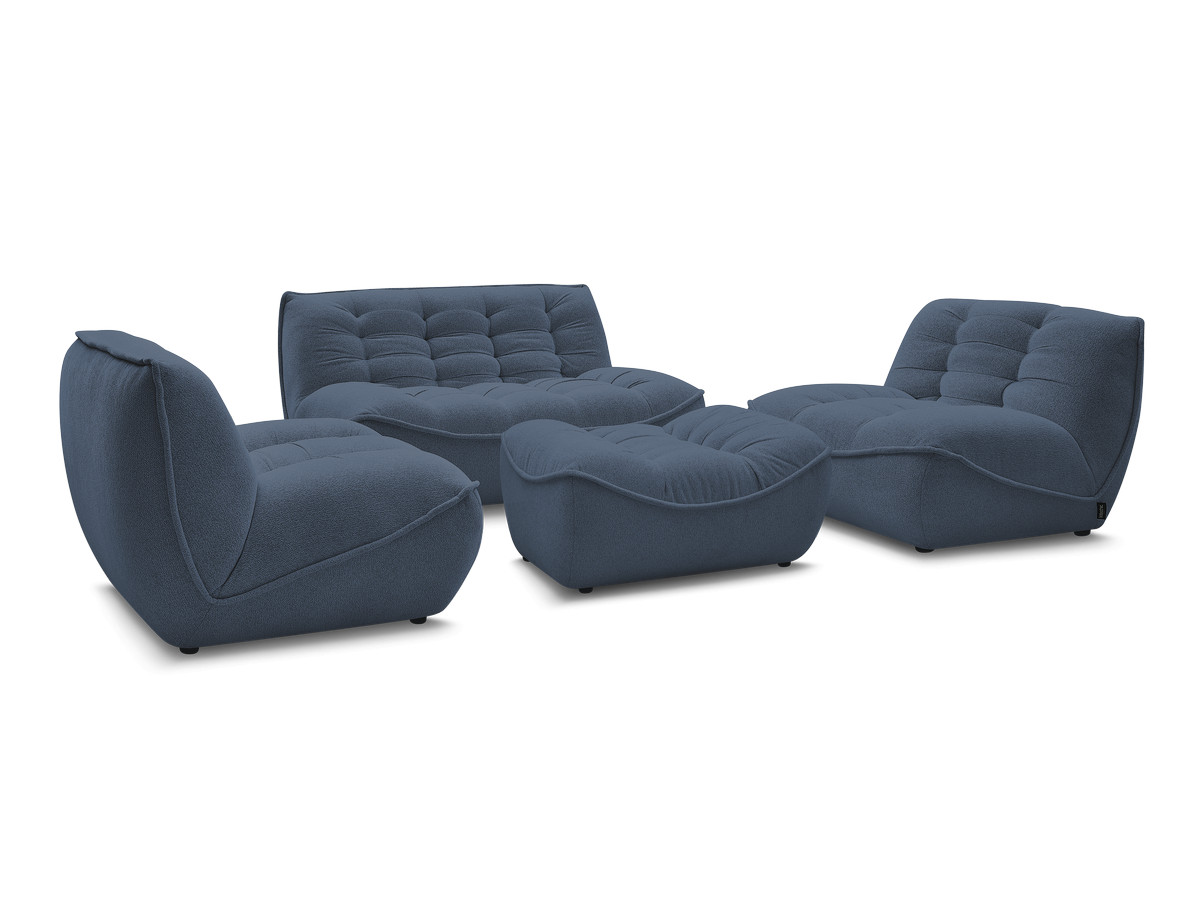 Bobochic Serena Sofa 4-Sitzer mit Pouf Melange-Stoff Blau