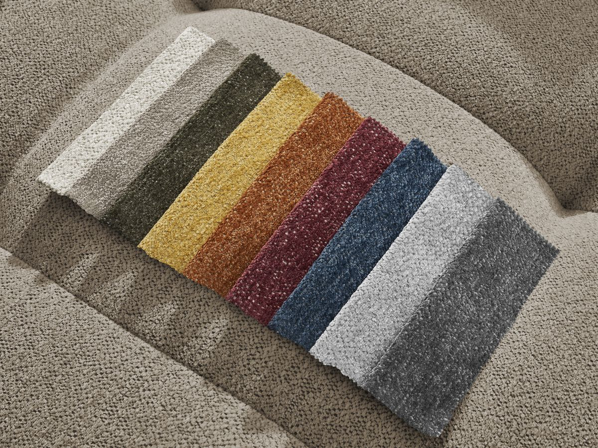 Bobochic Roxelane Ecksofa mit Schlaffunktion und Bettkasten und Pouf 258 × 150 cm Melange-Stoff Taupe Ecke rechts