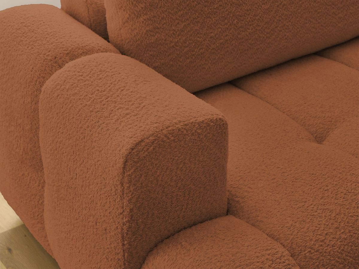Bobochic Fuji Ecksofa mit Schlaffunktion und Bettkasten und Pouf 282 × 204 cm Bouclé-Stoff Orange Ecke rechts