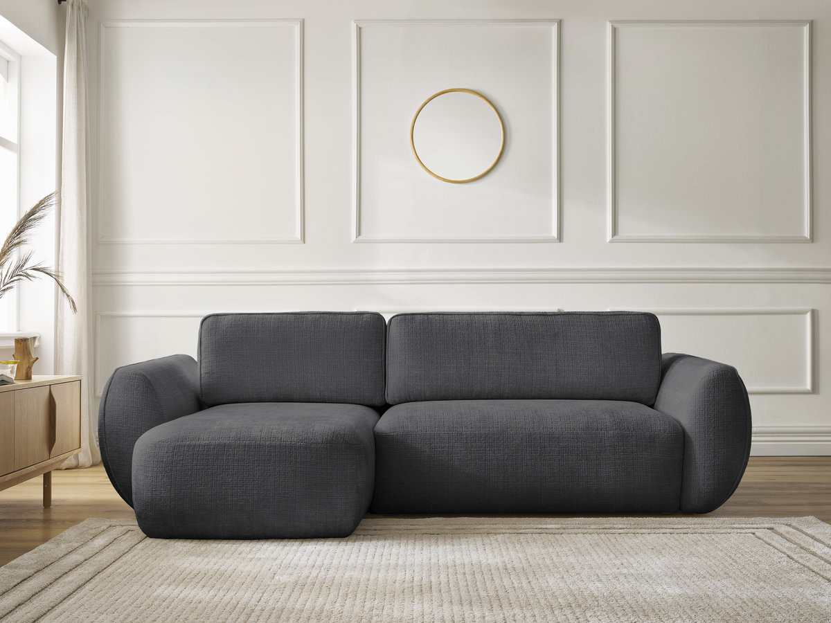 Bobochic Denise Ecksofa mit Schlaffunktion und Bettkasten 258 × 160 cm Strukturstoff Schwarz Ecke links