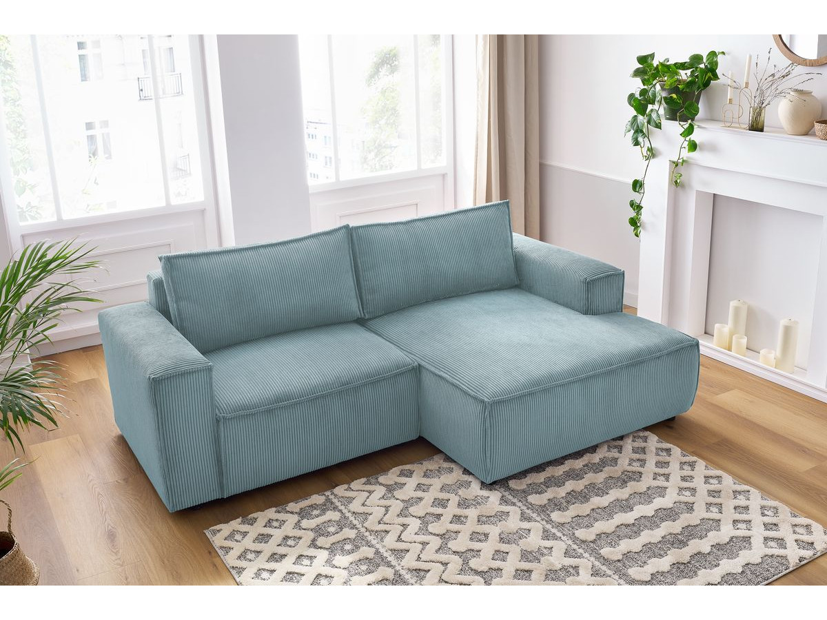 Bobochic Nihad Ecksofa Cordsamt Hellblau Ecke rechts