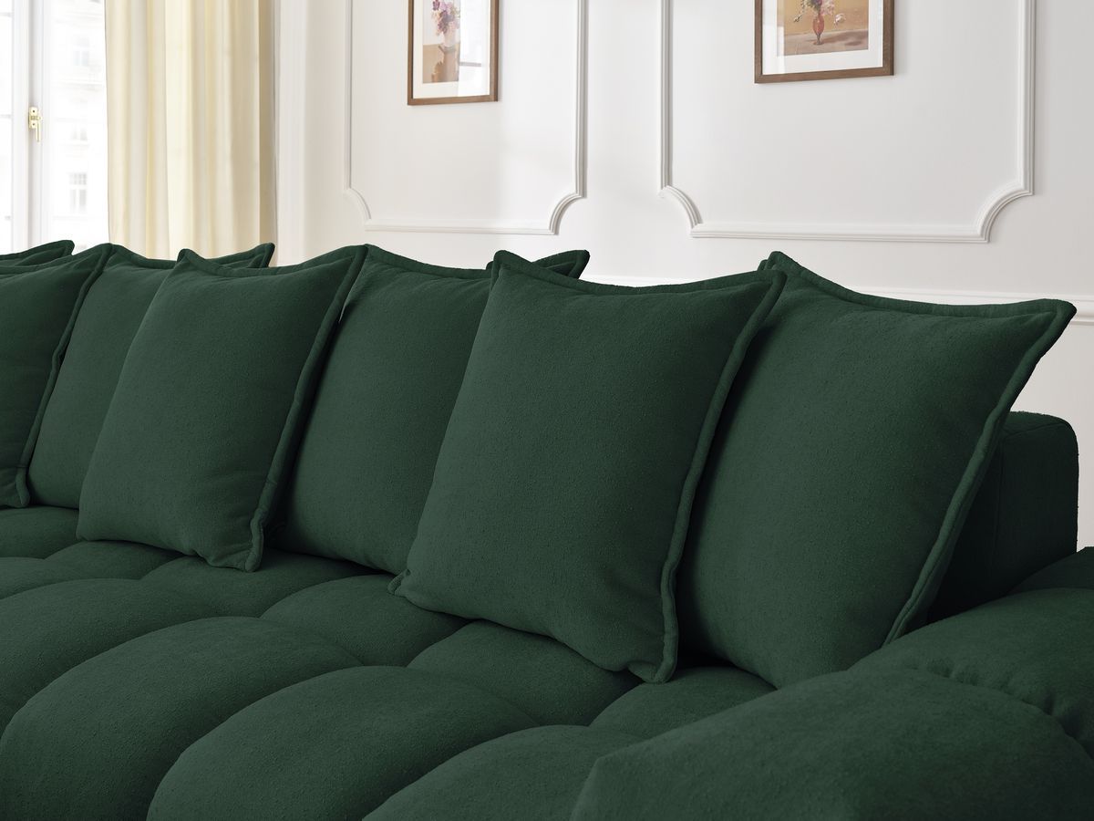 Bobochic Everest Ecksofa, 10 Kissen Strukturstoff Grün Ecke links