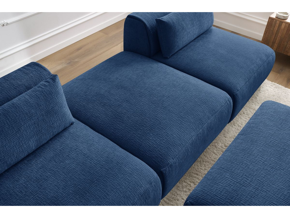 Bobochic Jeanne Sofa 4-Sitzer mit Pouf Strukturstoff Dunkelblau
