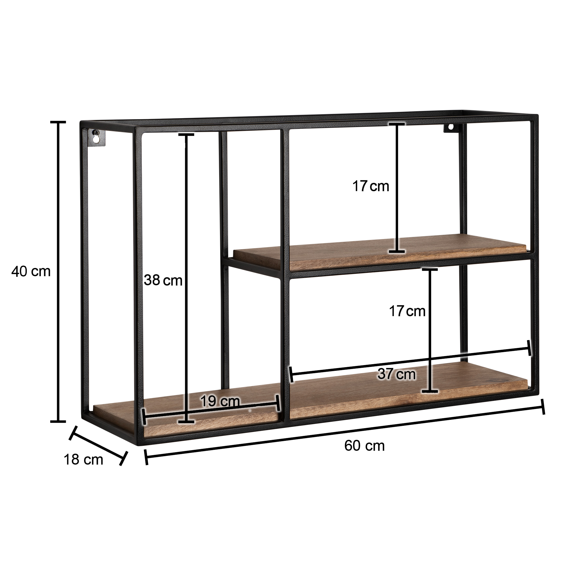 Wandregal Beiarn Mango Massivholz Schwarz 60 × 18 × 40 cm