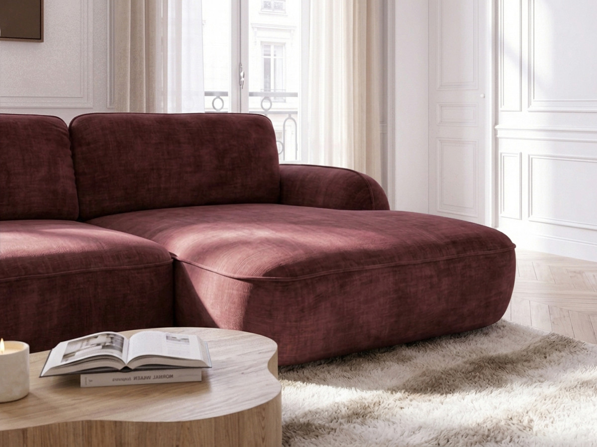 Bobochic Celeste Ecksofa mit Schlaffunktion und Bettkasten Stoff Rot Ecke rechts
