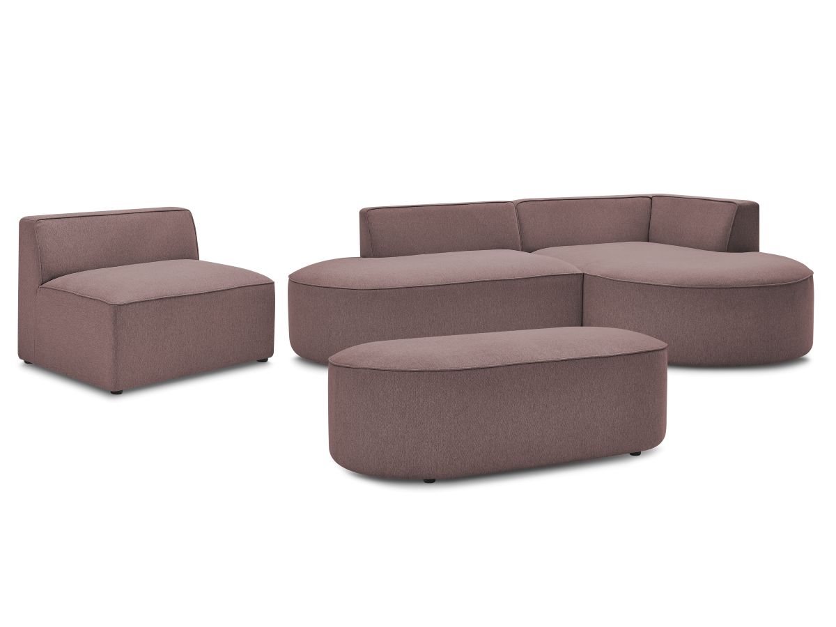Bobochic Rousseau Ecksofa mit Sofamodul und Pouf Melange-Stoff Rosa Ecke rechts