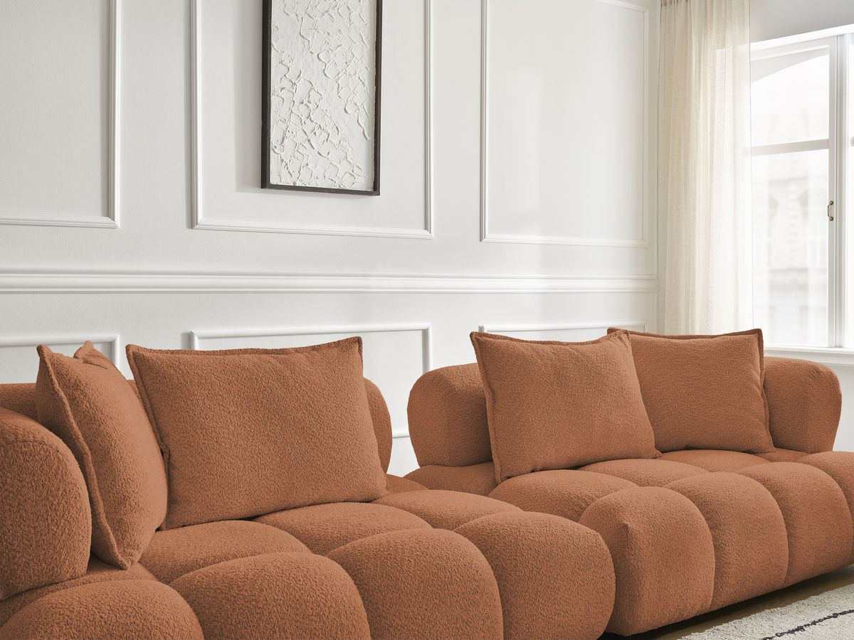 Bobochic Alya Sofa 4-Sitzer mit Pouf Bouclé-Stoff Orange