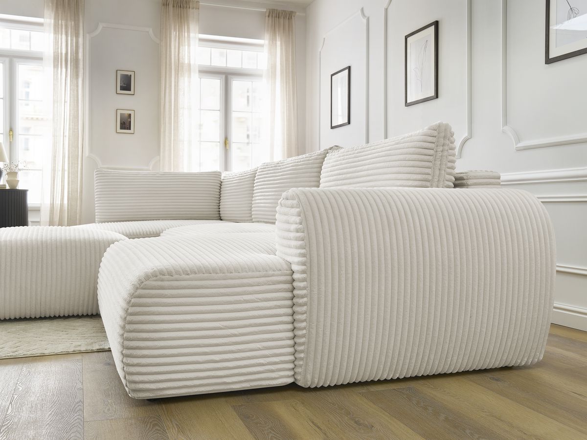Bobochic Lucien Wohnlandschaft mit Pouf Breitcord weich Beige Ecke rechts