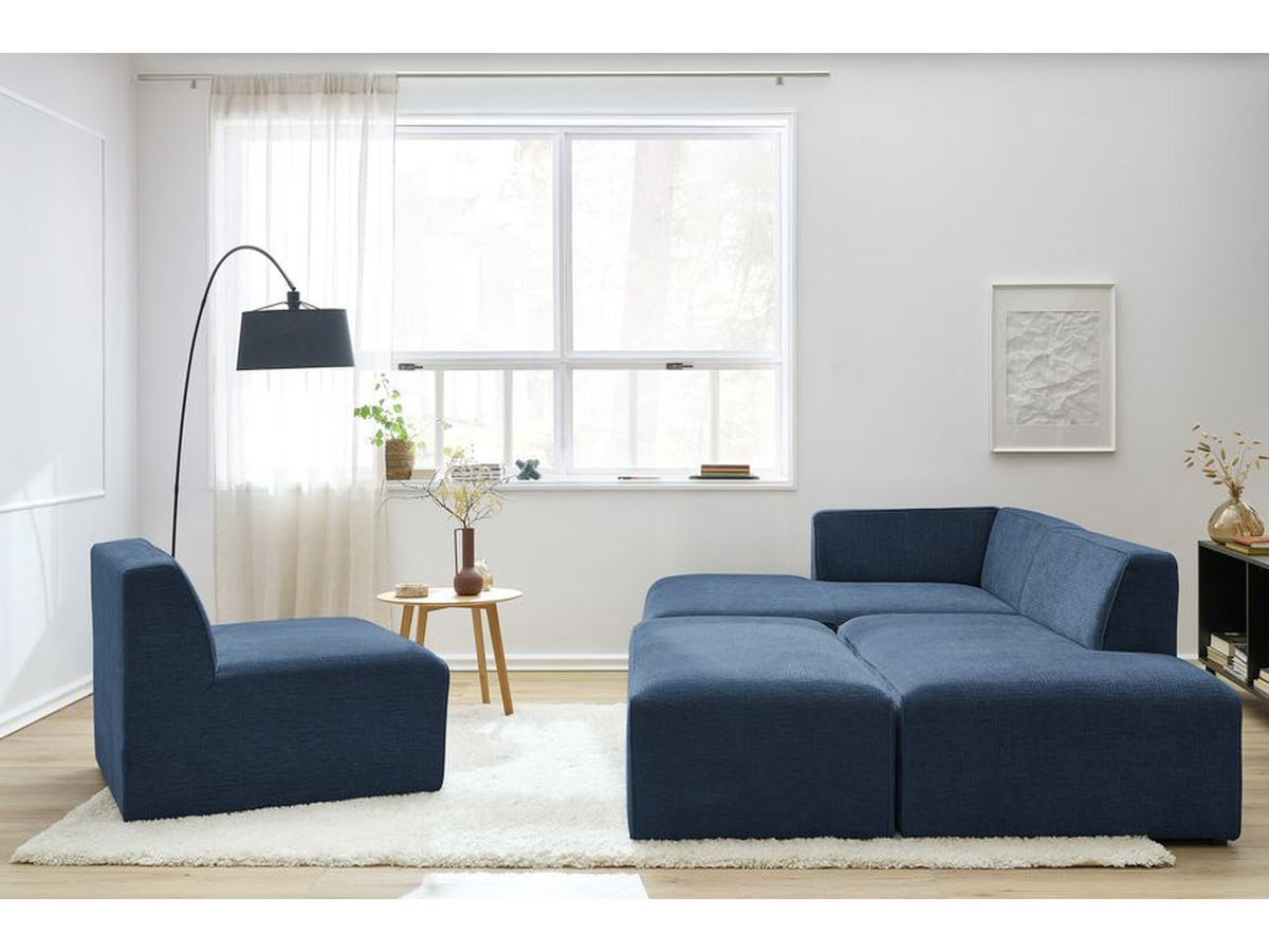 Bobochic Megeve Ecksofa mit Pouf Strukturstoff Dunkelblau Ecke links