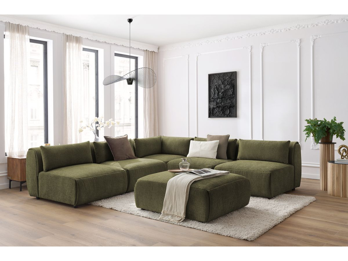 Bobochic Jeanne Ecksofa mit Pouf Strukturstoff Grün