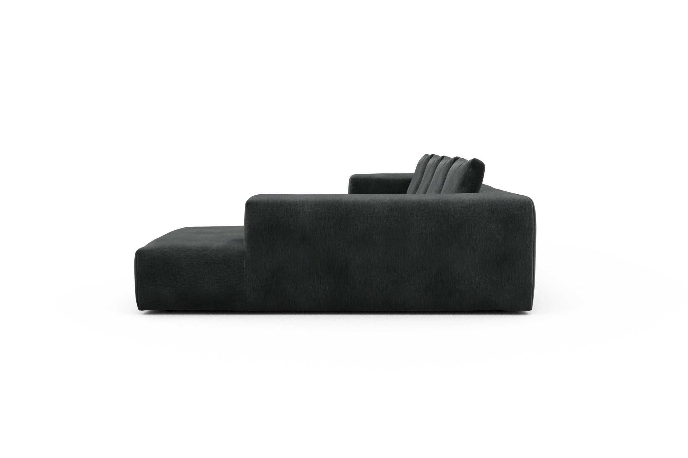 Wohnlandschaft Fred Relax-Ecke rechts mit 2-Sitzer und Chaiselongue links Samt Smooth 811-Deep-Warm-Grey