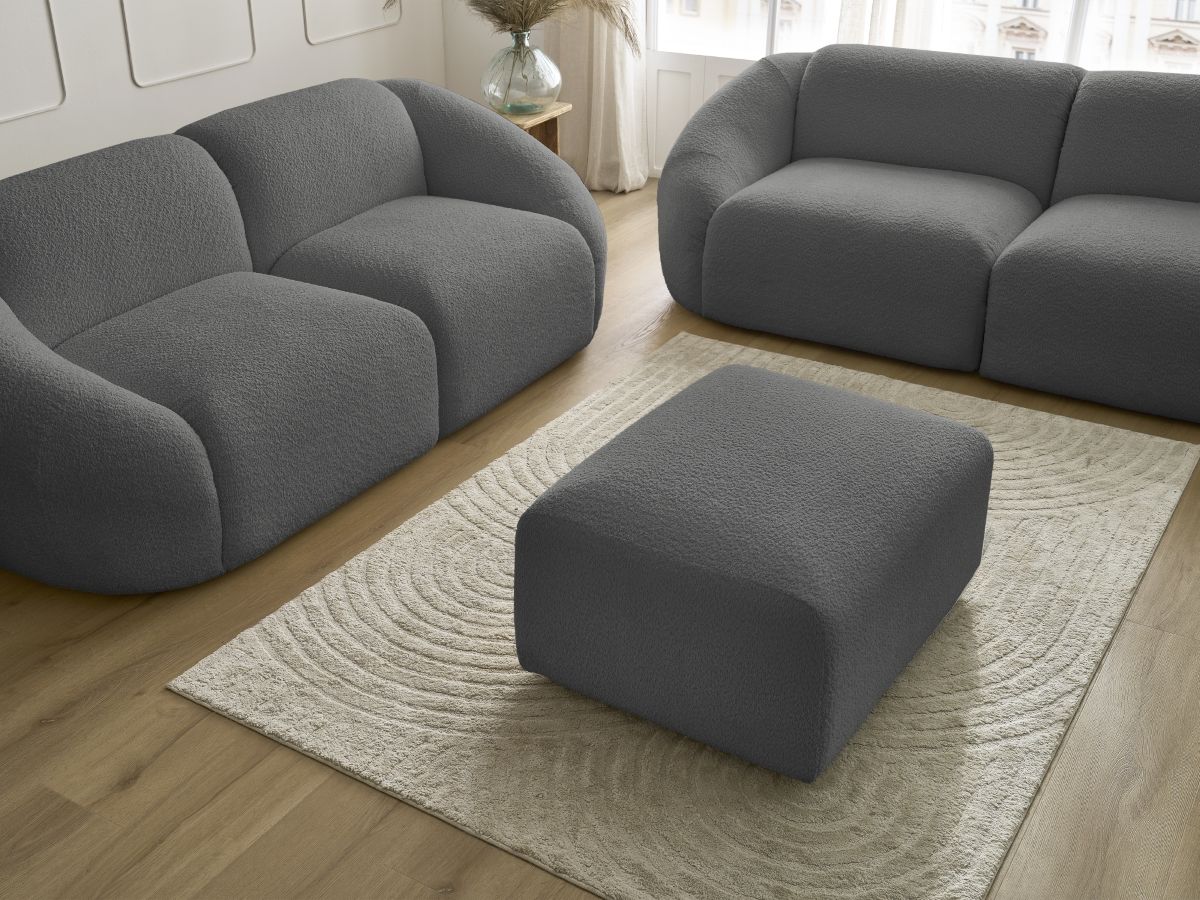 Bobochic Tina Sofa 6-Sitzer mit Pouf Bouclé-Stoff Dunkelgrau