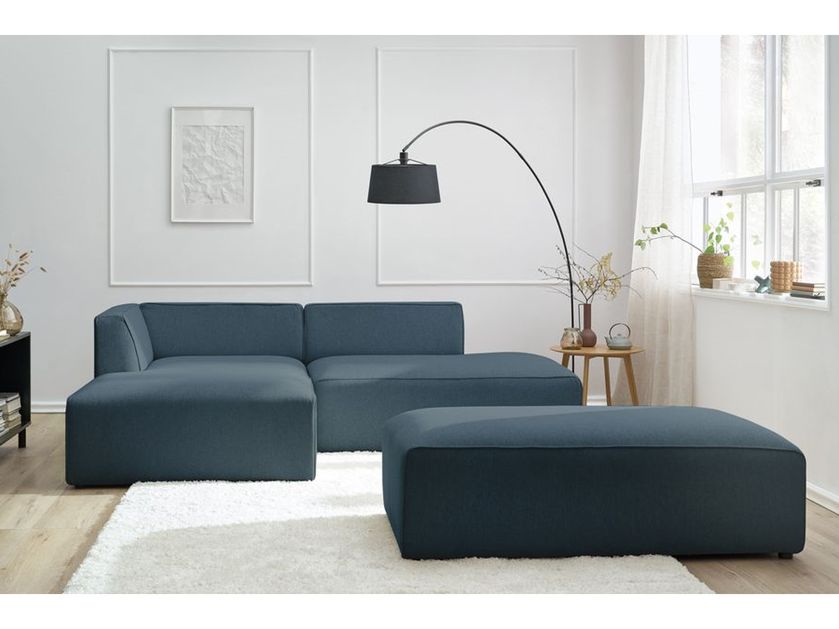 Bobochic Megeve Ecksofa mit Schlaffunktion und Pouf Melange-Stoff Dunkelblau Ecke links