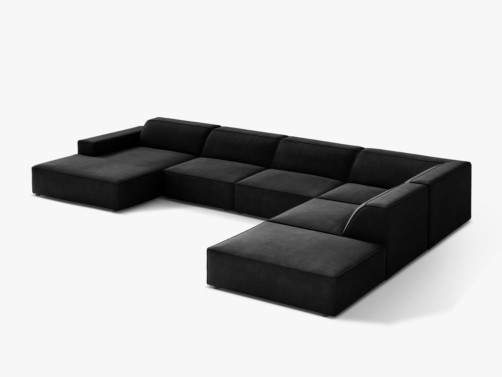 Micadoni Panorama-Ecksofa Jodie 7-Sitzer Samt Venus Schwarz Rechts