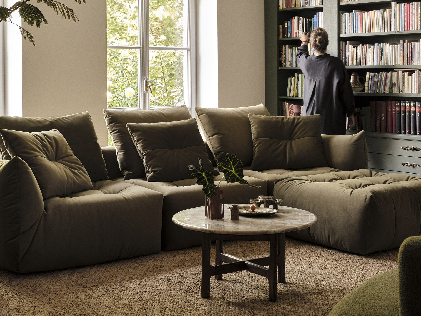 Micadoni Ecksofa Bloom 3-Sitzer Samt Ecru