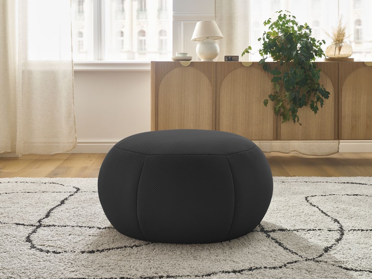 Bobochic Hayden Pouf, rund Mesh-Stoff Schwarz, 76 cm