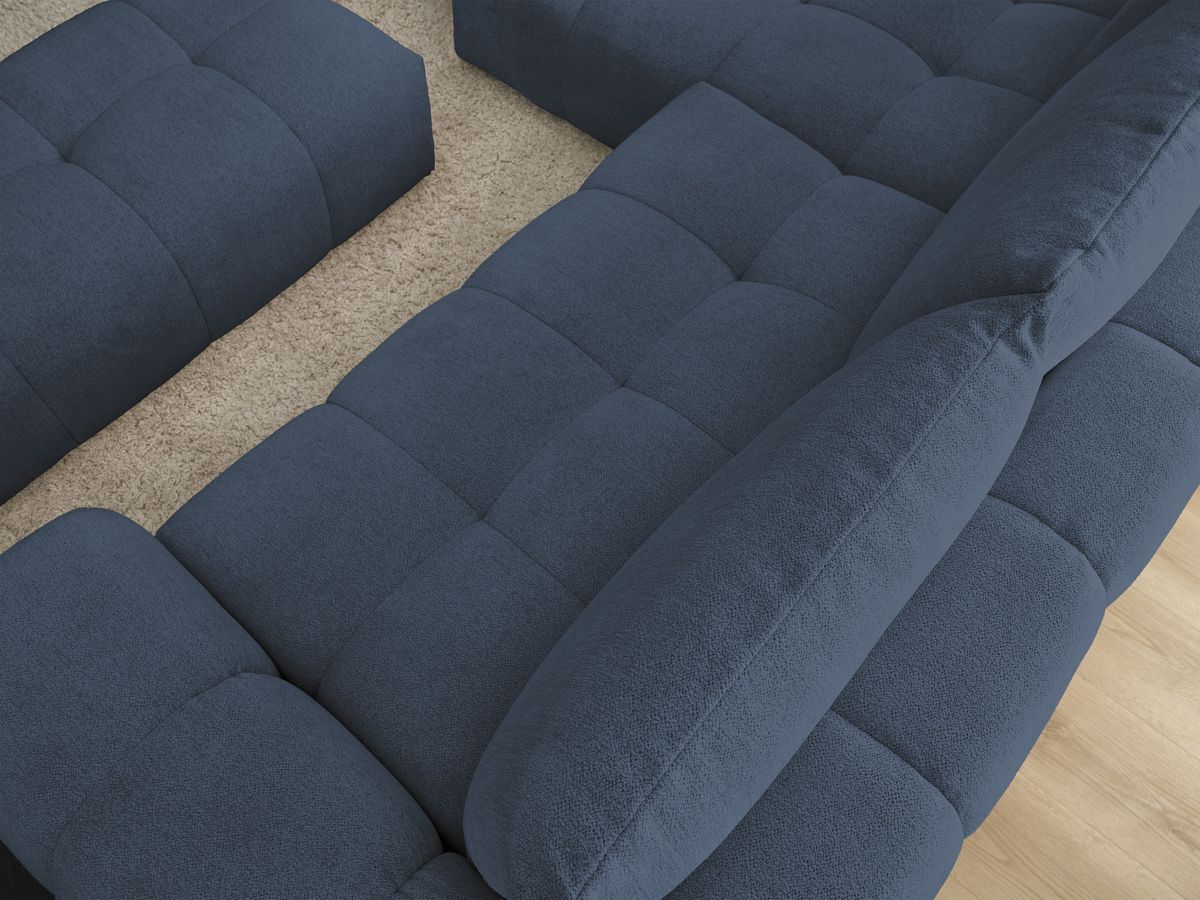 Bobochic Everest Ecksofa mit Schlaffunktion und Bettkasten und Pouf 318 × 180 cm, 3 Kissen Melange-Stoff Dunkelblau Ecke links