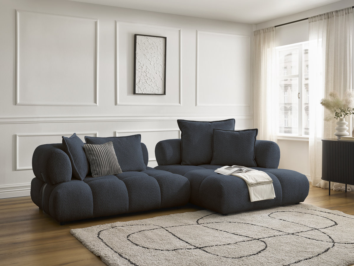 Bobochic Alya Ecksofa Bouclé-Stoff Dunkelblau Ecke rechts