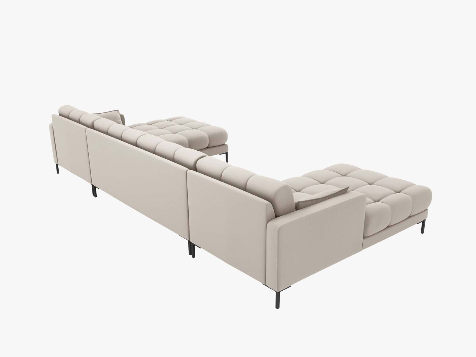 Micadoni Panorama-Sofa Mamaia 6-Sitzer Strukturierter Stoff Neve Beige schwarze Beine