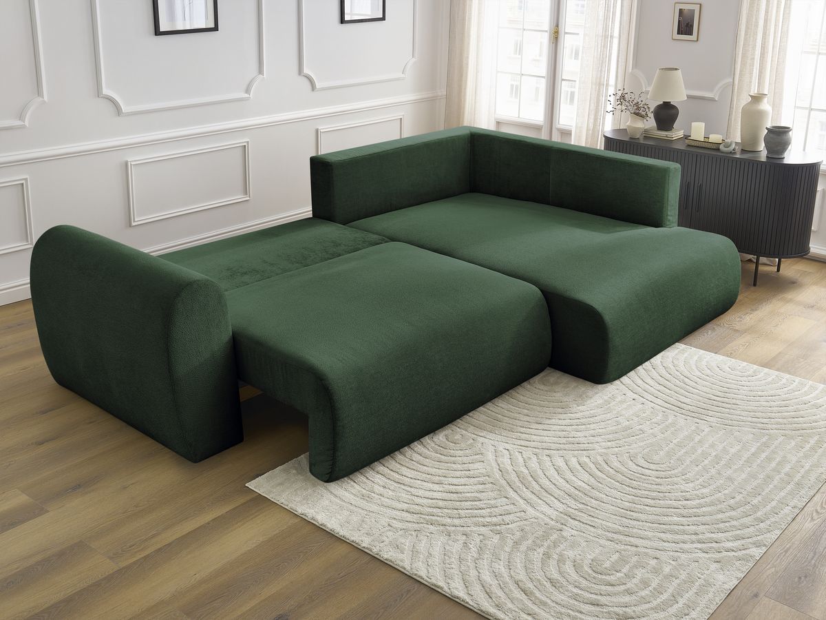 Bobochic Lucien Ecksofa mit Schlaffunktion und Bettkasten 296 × 198 cm Stoff Grün Ecke rechts