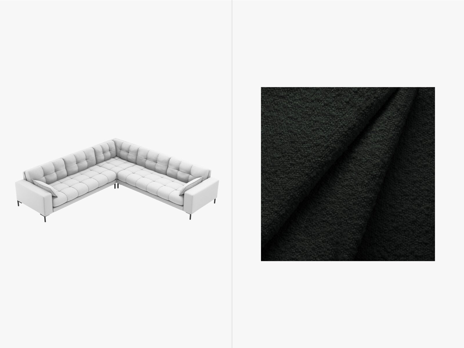 Micadoni Symmetrisches Ecksofa Mamaia 6-Sitzer Boucle Baloo Schwarz schwarze Beine