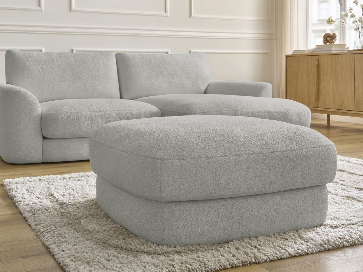 Bobochic Leonore Ecksofa mit Pouf Bouclé-Stoff Hellgrau Ecke rechts